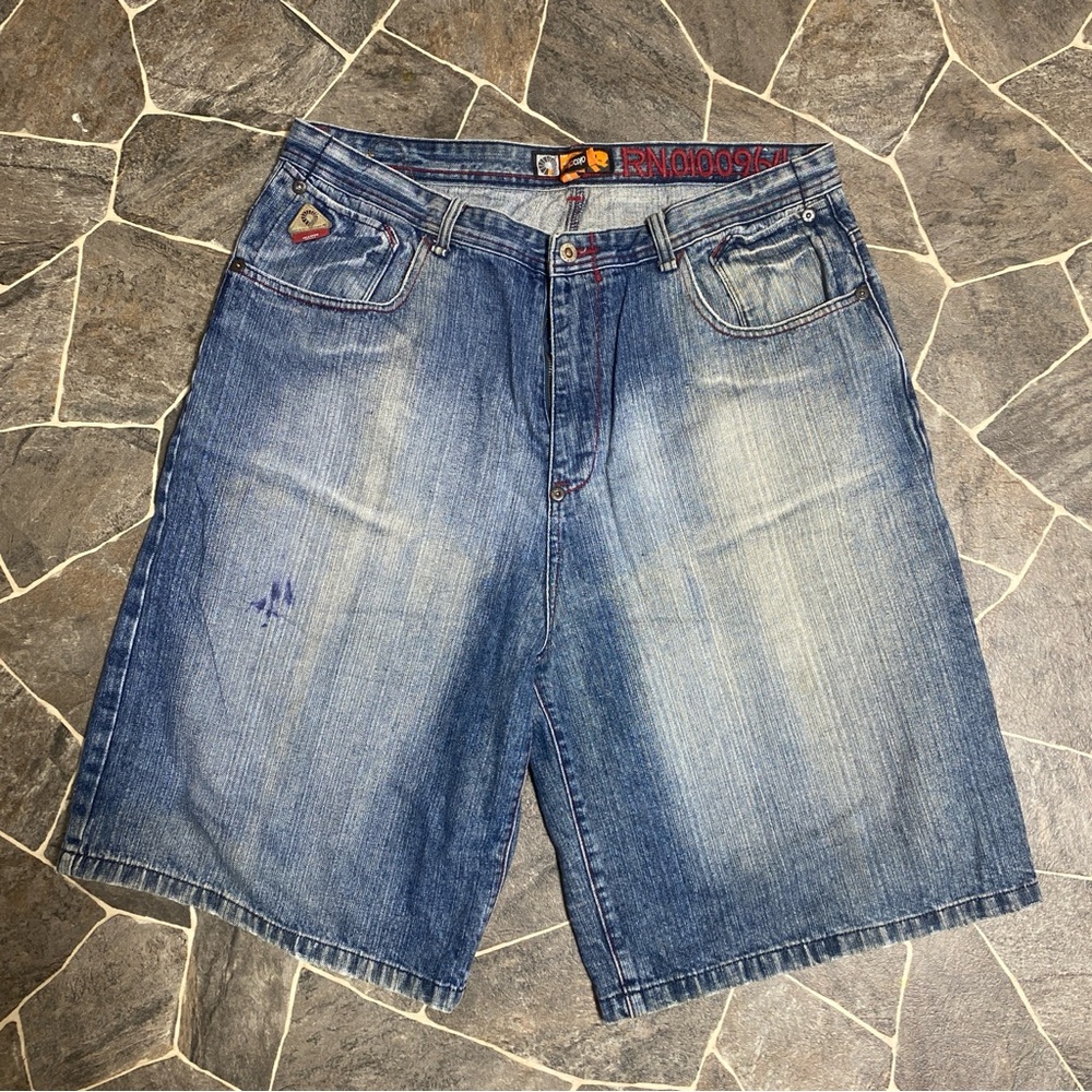 Akademiks Rn 0100964 Blue Jean Shorts with Red Accents